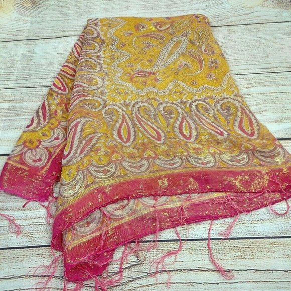 Women Scarf Soft Silky Shawl Wrap Paisley Stole Head Cover Veil Gold Pink Gift - Picture 2 of 12